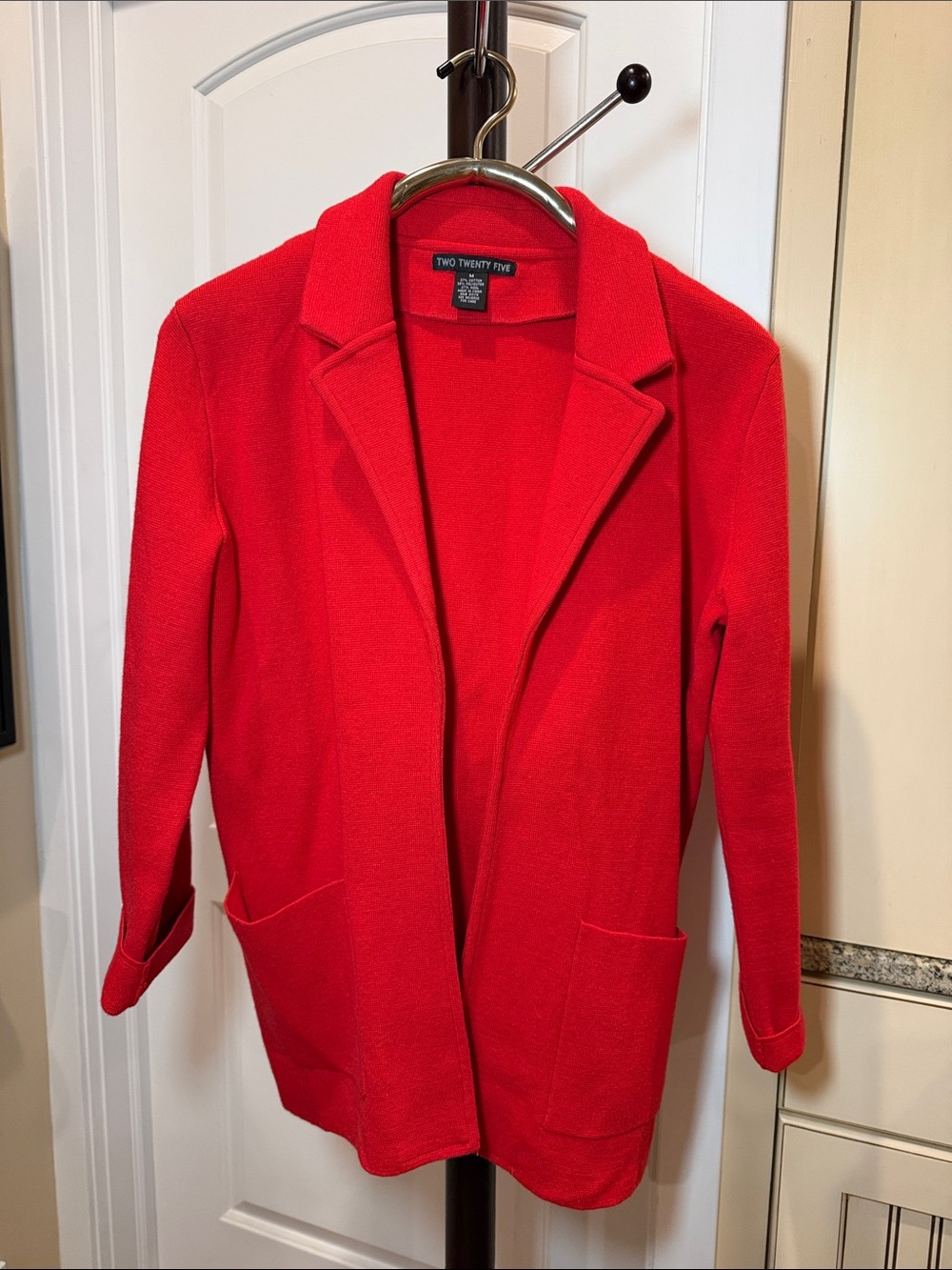Two Twenty Five Red Open Blazer with Patch Pockets